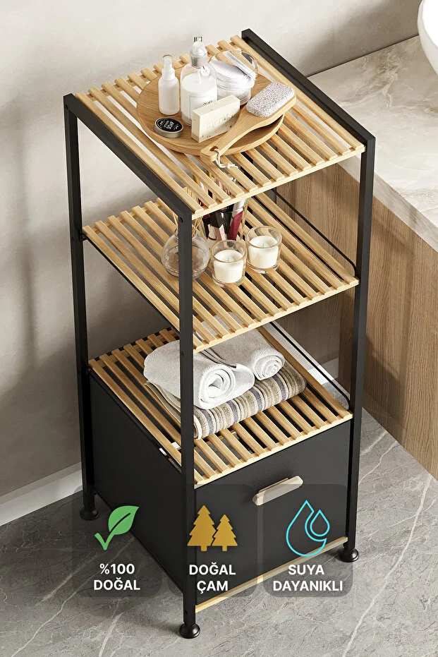 Banyo Rafı Banyo Düzenleyici Çok Amaçlı Dolap 3 Katlı Düzenleyici Kumaş Sepetli Raf